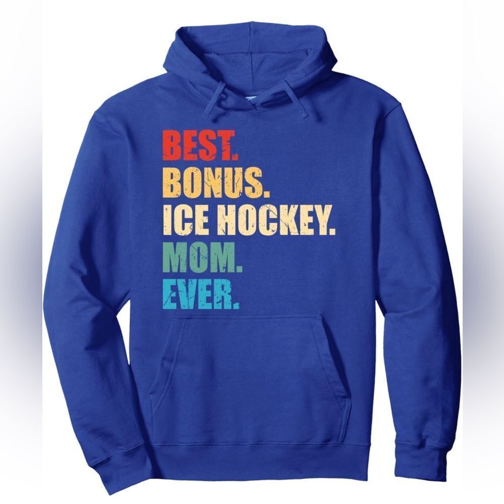 NWOT Port & Company Small Blue Hoodie Sweatshirt Ice Hockey Mom Pullover